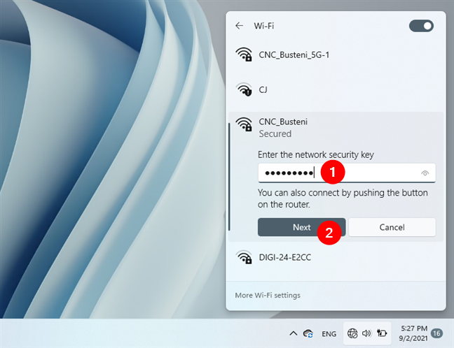 Ingresar la contraseña de Wi-Fi en Windows 11