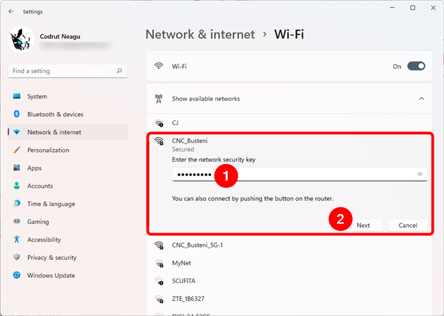 Escribir la contraseña de la red Wi-Fi