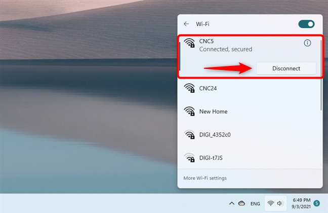 Desconectar Windows 11 de Wi-Fi