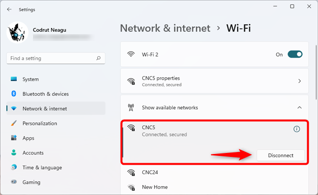 Desconecte el Wi-Fi de la aplicación Configuración
