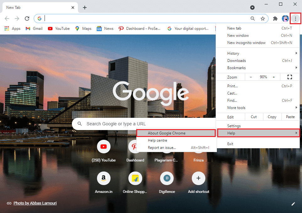 Vaya a Ayuda y seleccione Acerca de Google Chrome. | Arreglar ninguna cámara encontrada en la reunión de Google