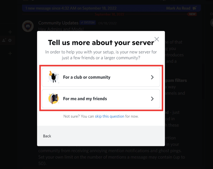 Seleccione la categoría según sus requisitos y luego elija la opción Para mí y mis amigos o Para un club o comunidad.  6 formas de obtener Discord Nitro gratis