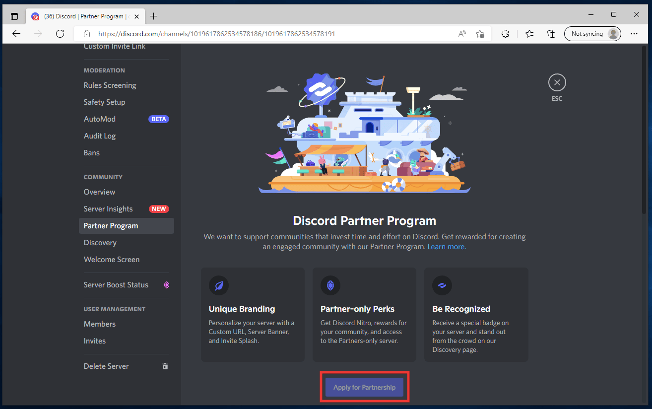 haga clic en Solicitar asociación.  6 formas de obtener Discord Nitro gratis