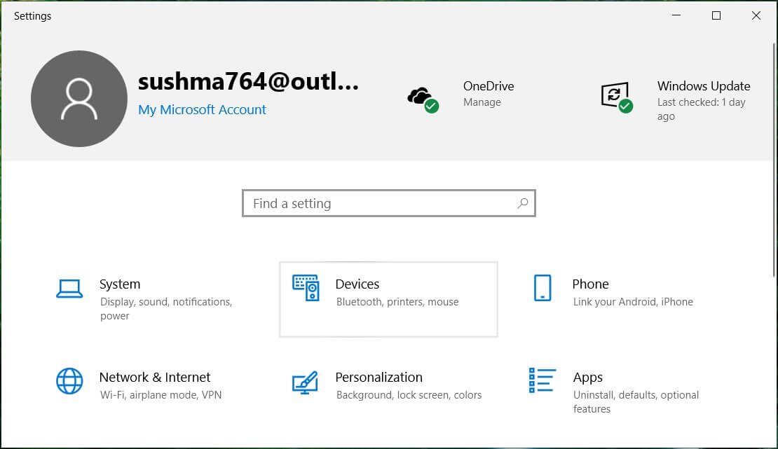 Presione la tecla de Windows + I para abrir Configuración y luego haga clic en Dispositivos |  Cómo usar el bloqueo dinámico en Windows 10