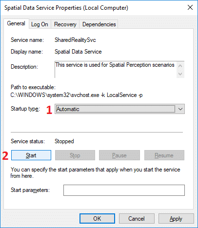 Para el servicio NVIDIA Telemetry, seleccione Automático en el menú desplegable Tipo de inicio y luego haga clic en Iniciar