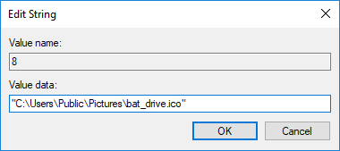 Haga doble clic en la cadena que crea (8) y cambie su valor a la ubicación del icono