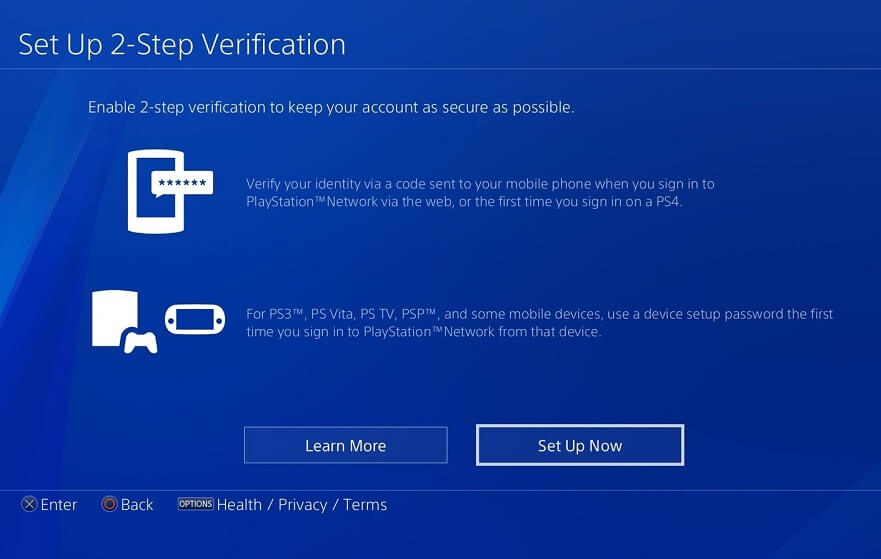 Vuelva a habilitar la verificación en dos pasos en PS4