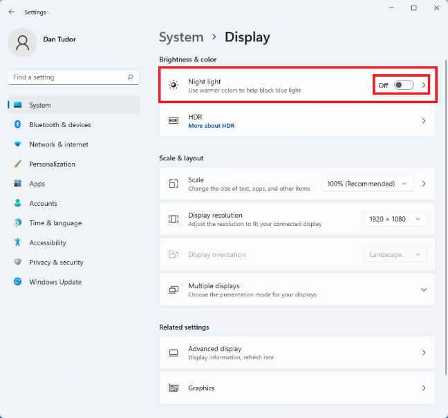 La función de luz nocturna se puede encender o apagar con un interruptor