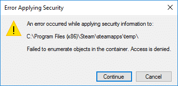 La corrección no pudo enumerar los objetos en el error del contenedor