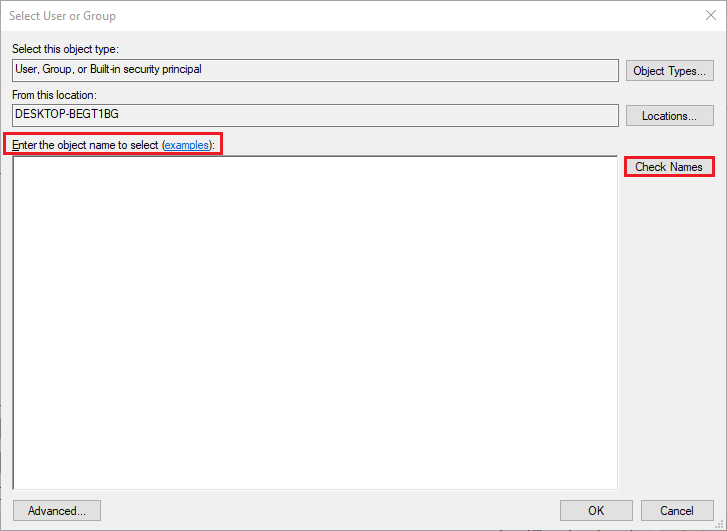 Haga clic en Comprobar nombres |  Reparar Error al enumerar objetos en el error del contenedor en Windows 10