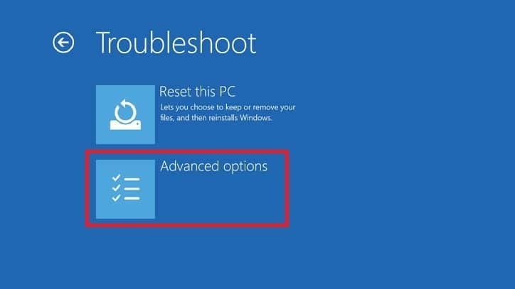 Seleccione Opciones avanzadas. 