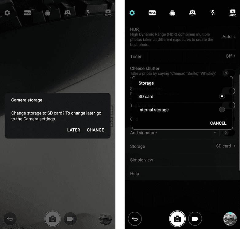 Opción de cambiar su ubicación de almacenamiento predeterminada a la tarjeta SD