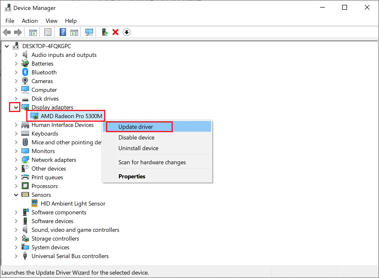Haga clic derecho en el controlador de su tarjeta gráfica y seleccione Actualizar controlador.  Arreglar el código de error de Destiny 2 Broccoli en Windows 10