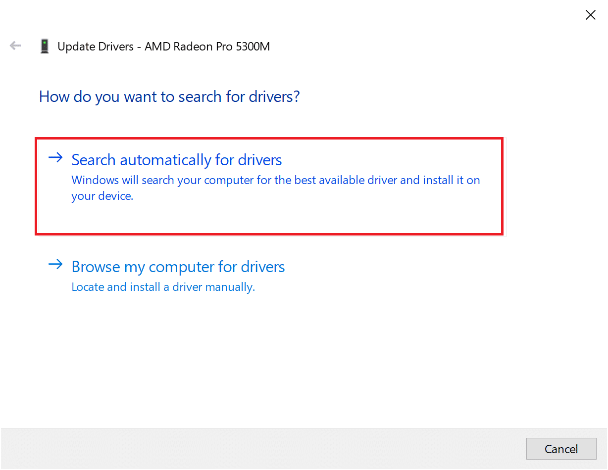 haga clic en Buscar automáticamente el software del controlador actualizado.  Arreglar el código de error de Destiny 2 Broccoli en Windows 10