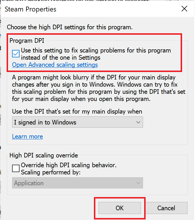 Propiedades del juego.  Elija la configuración de DPI del programa.  Cómo reparar el código de error Destiny 2 Broccoli en Windows 10