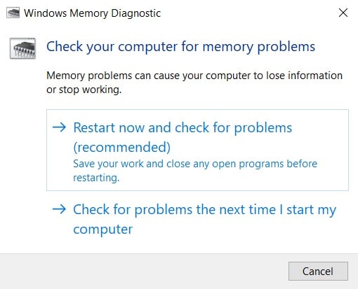 Diagnóstico de memoria de Windows.  Cómo reparar el código de error Destiny 2 Broccoli en Windows 10