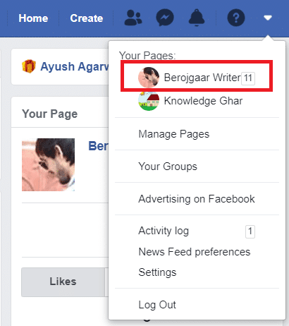 Vaya al menú de cuentas y luego seleccione la página que desea fusionar.