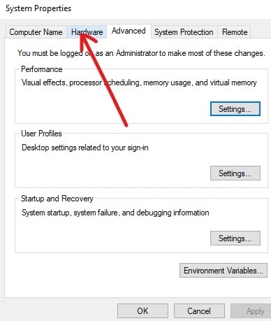 Haga clic en la pestaña Hardware de la barra de menú que aparece en la parte superior