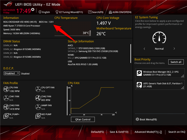 Comprobación de la versión del BIOS en una placa base ASUS ROG