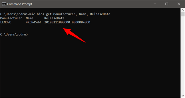 Verifique la versión y la fecha del BIOS desde el símbolo del sistema usando wmic