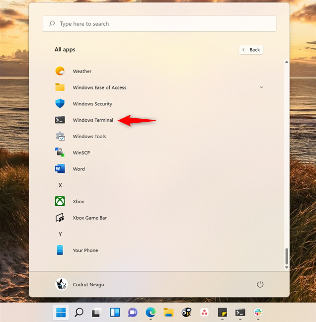 Acceso directo a Terminal de Windows desde el menú Inicio de Windows 11