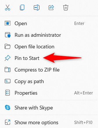 La opción Anclar a Inicio de Windows 11 en un menú contextual