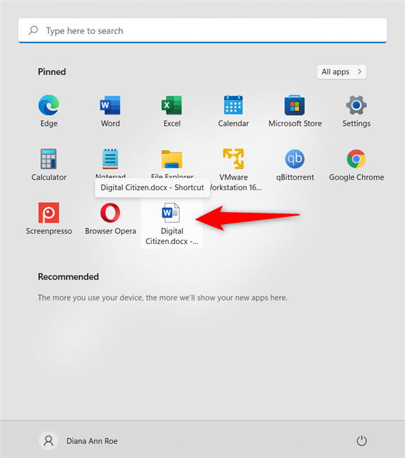 Su acceso directo está anclado a Inicio