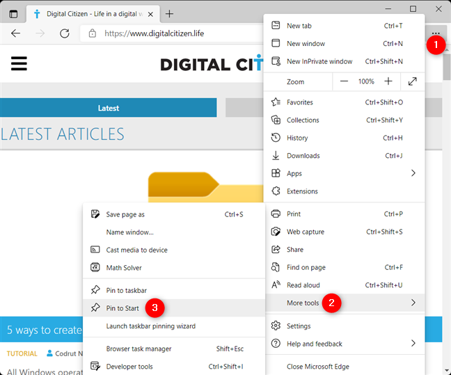 Anclar para iniciar sitios web o páginas web con Edge