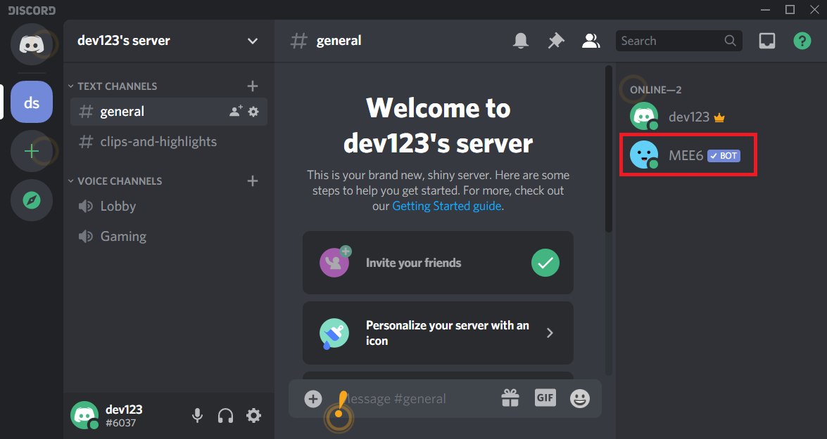 Esto instalará el robot MEE6 dentro de su servidor Discord.  |  Eliminar todos los mensajes en Discord