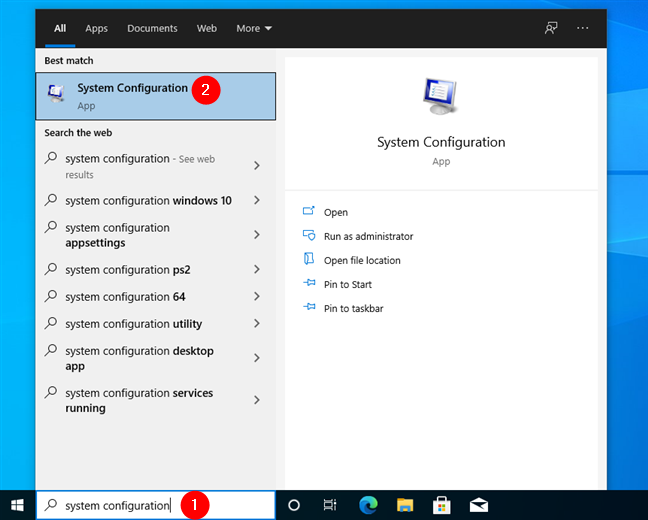 Búsqueda de la configuración del sistema (msconfig)