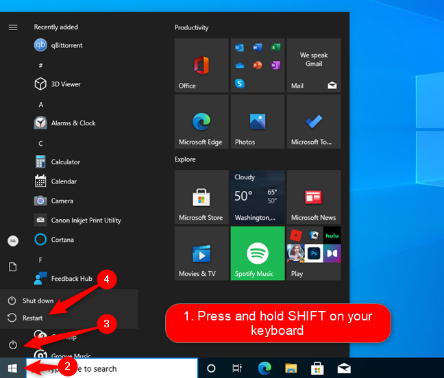Cómo iniciar Windows 10 en modo seguro desde el menú Inicio