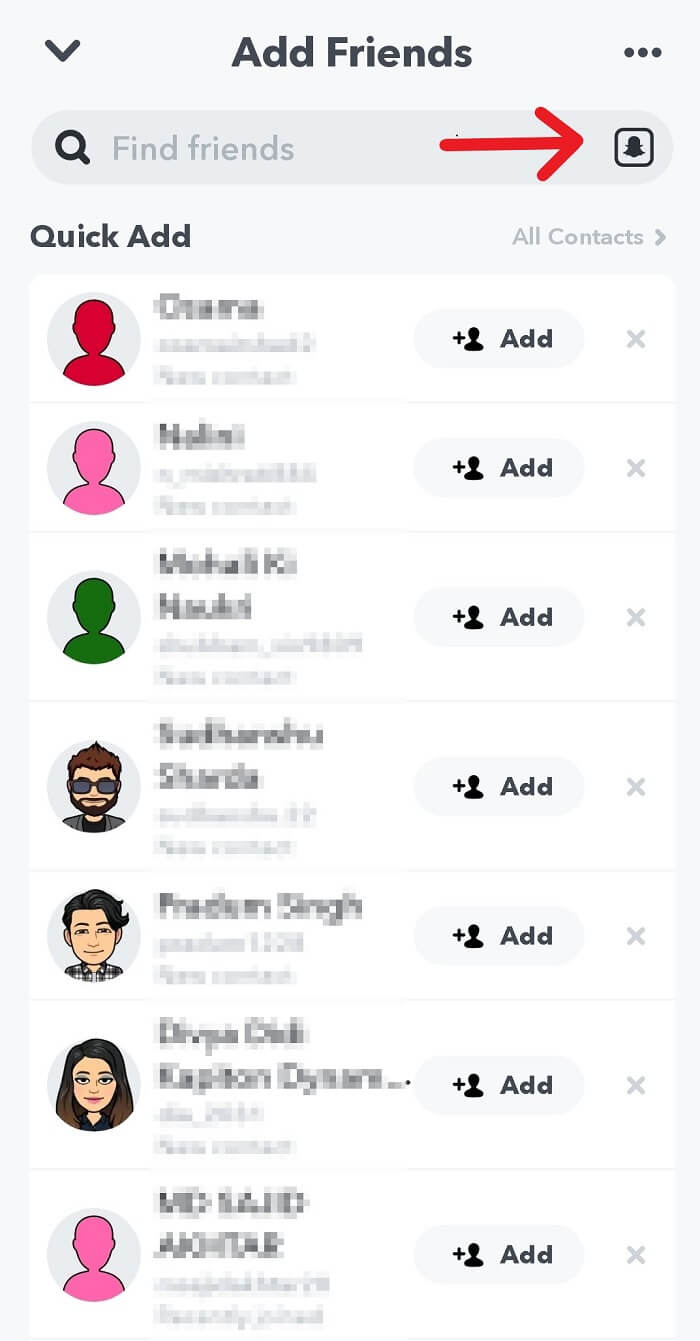 haga clic en el icono Snapcode disponible en el extremo derecho de la barra de búsqueda