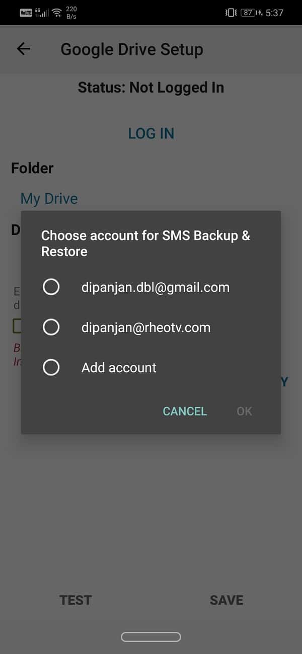 Seleccione la cuenta de Google Drive que está vinculada a su teléfono inteligente