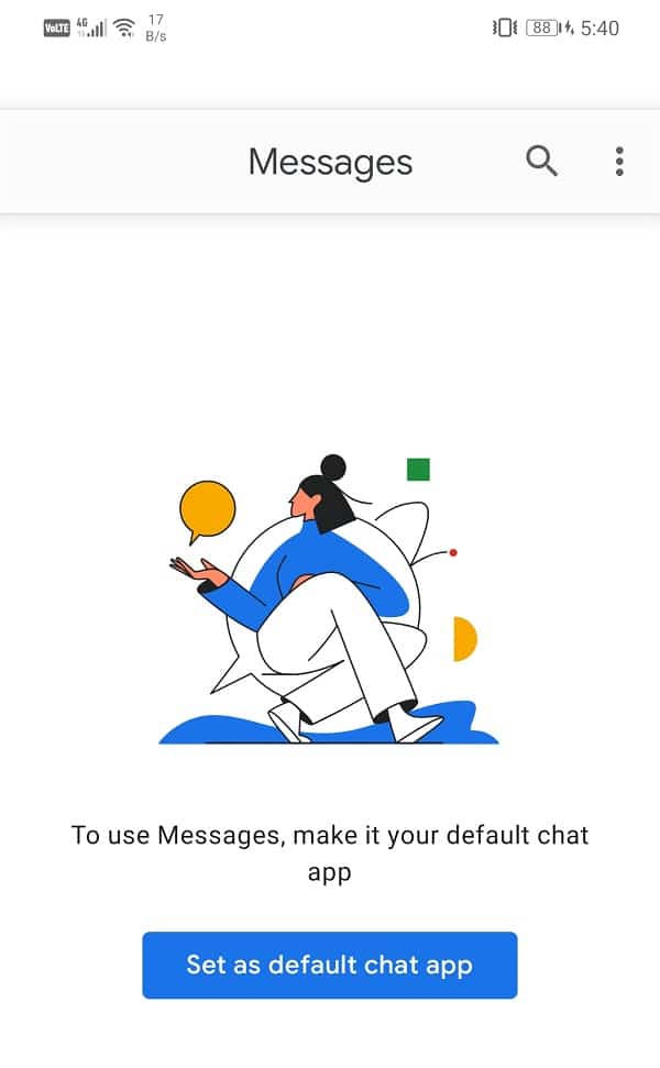 Toque la opción Establecer como predeterminado |  copia de seguridad y restauración de mensajes de texto en Android