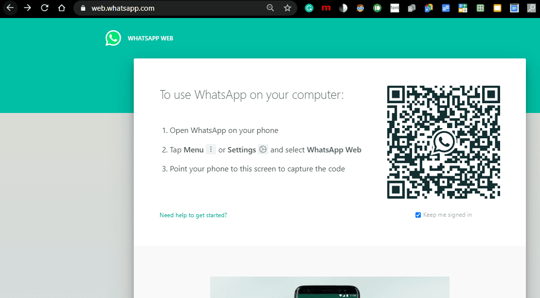 La página web que se abre mostrará un código QR