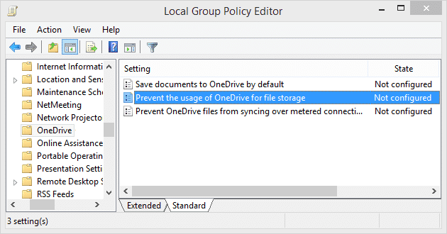 Abrir Impedir el uso de OneDrive para la directiva de almacenamiento de archivos