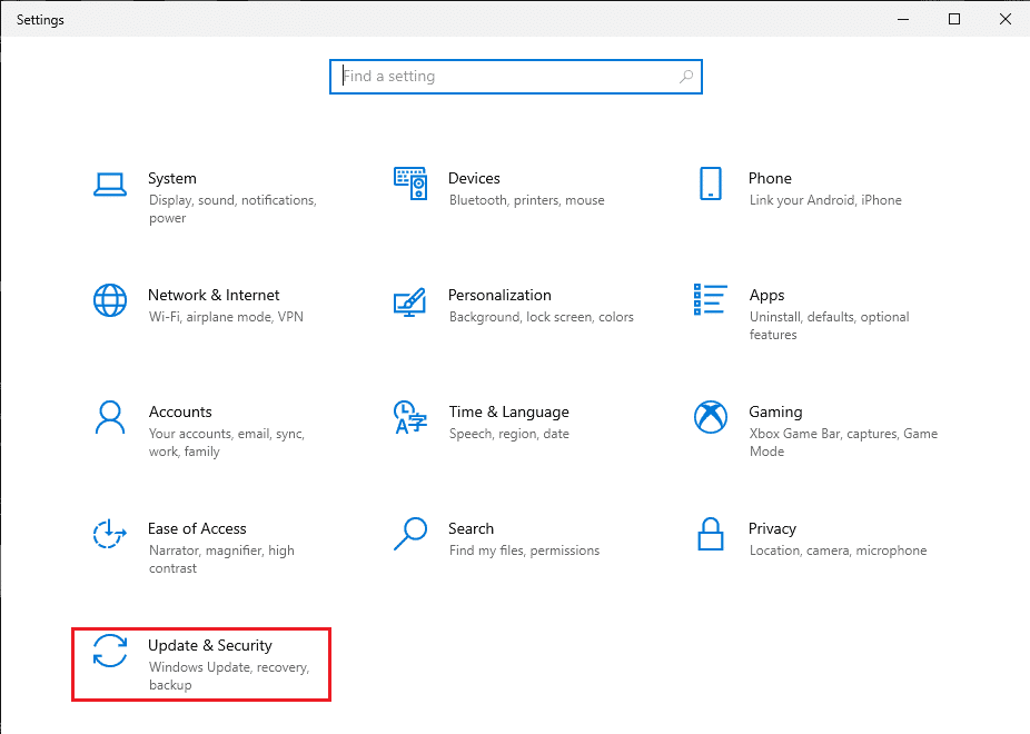 Vaya a la sección Actualización y seguridad | Solucionar la tartamudez de audio en Windows 10