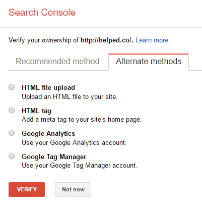 verificar su sitio web para Google Search Console