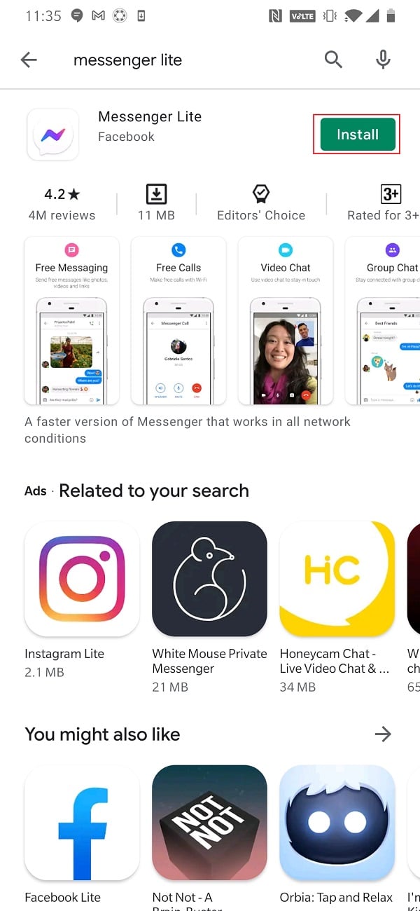Instale Messenger Lite | Cómo arreglar un mensaje de Facebook enviado pero no entregado