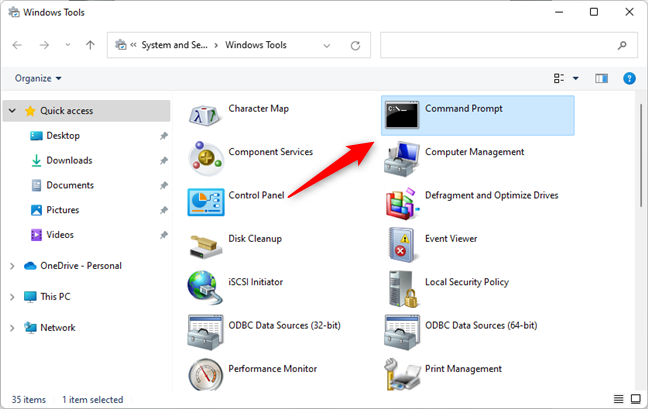 Acceso directo al símbolo del sistema en las herramientas de Windows