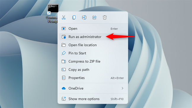 Ejecute como administrador un acceso directo del símbolo del sistema