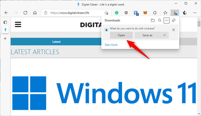 Abrir símbolo del sistema desde Microsoft Edge