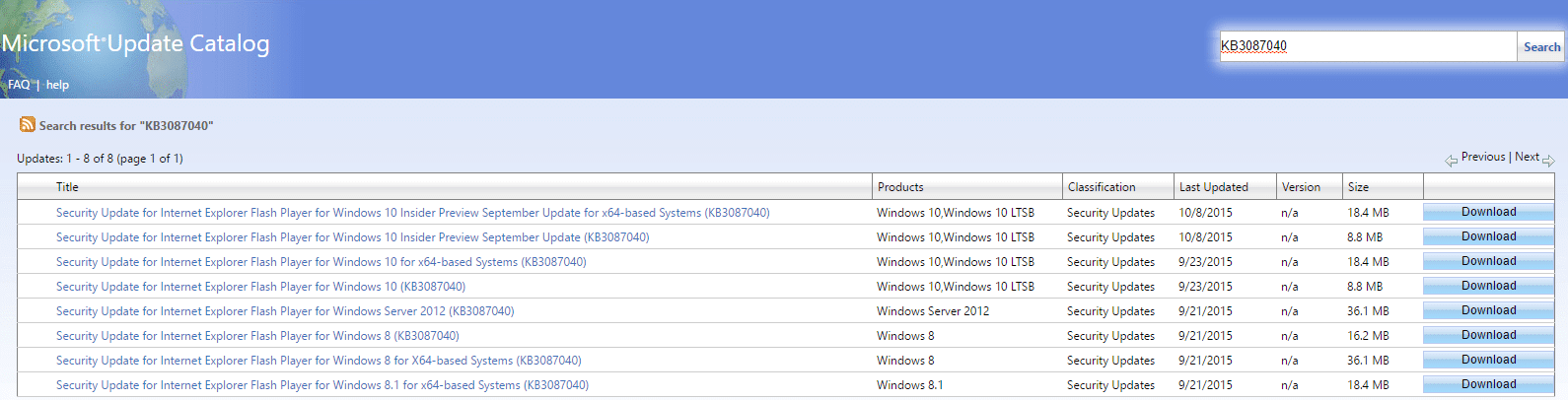 catálogo de actualizaciones de microsoft