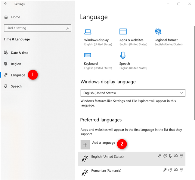 Use la configuración de idioma de Windows 10 para agregar un idioma a Windows 10