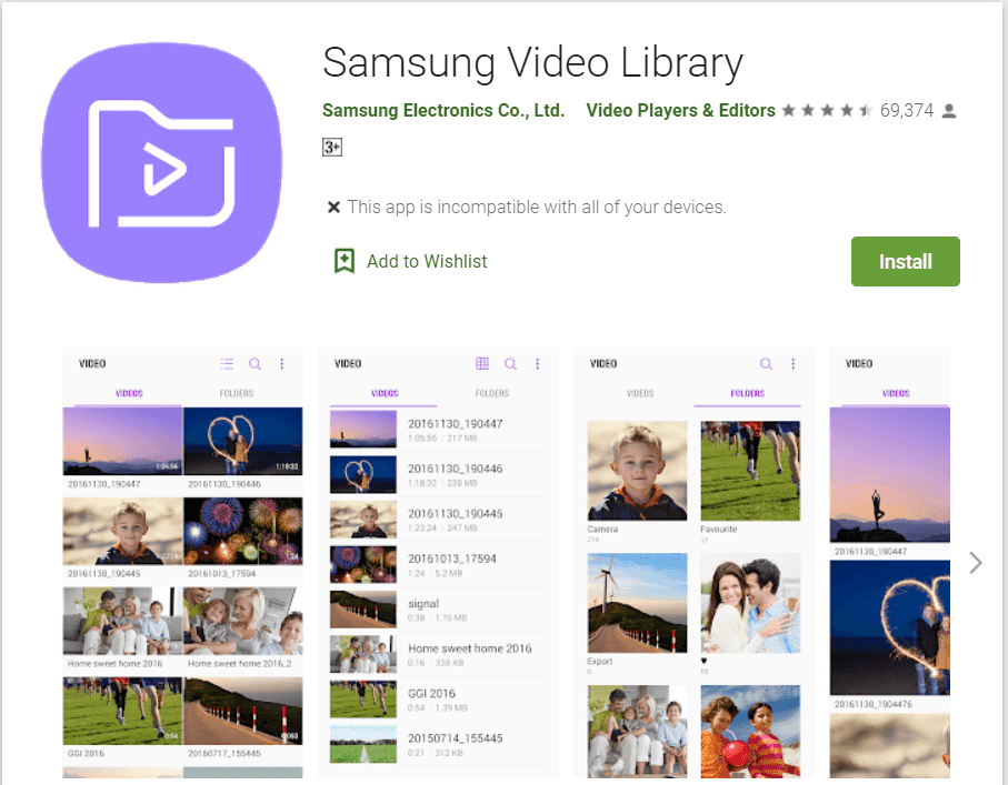 Biblioteca de videos de Samsung