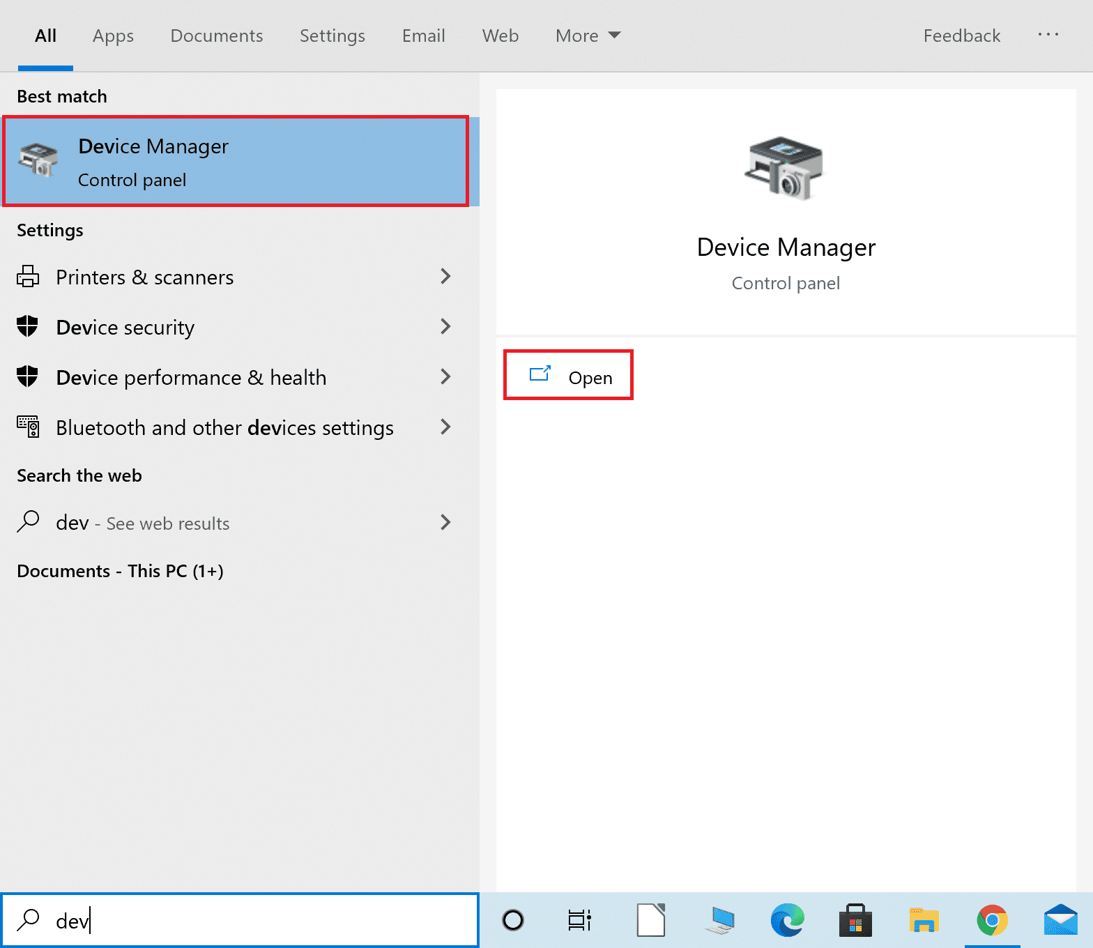 Escriba Administrador de dispositivos en la barra de búsqueda de Windows y ejecútelo.