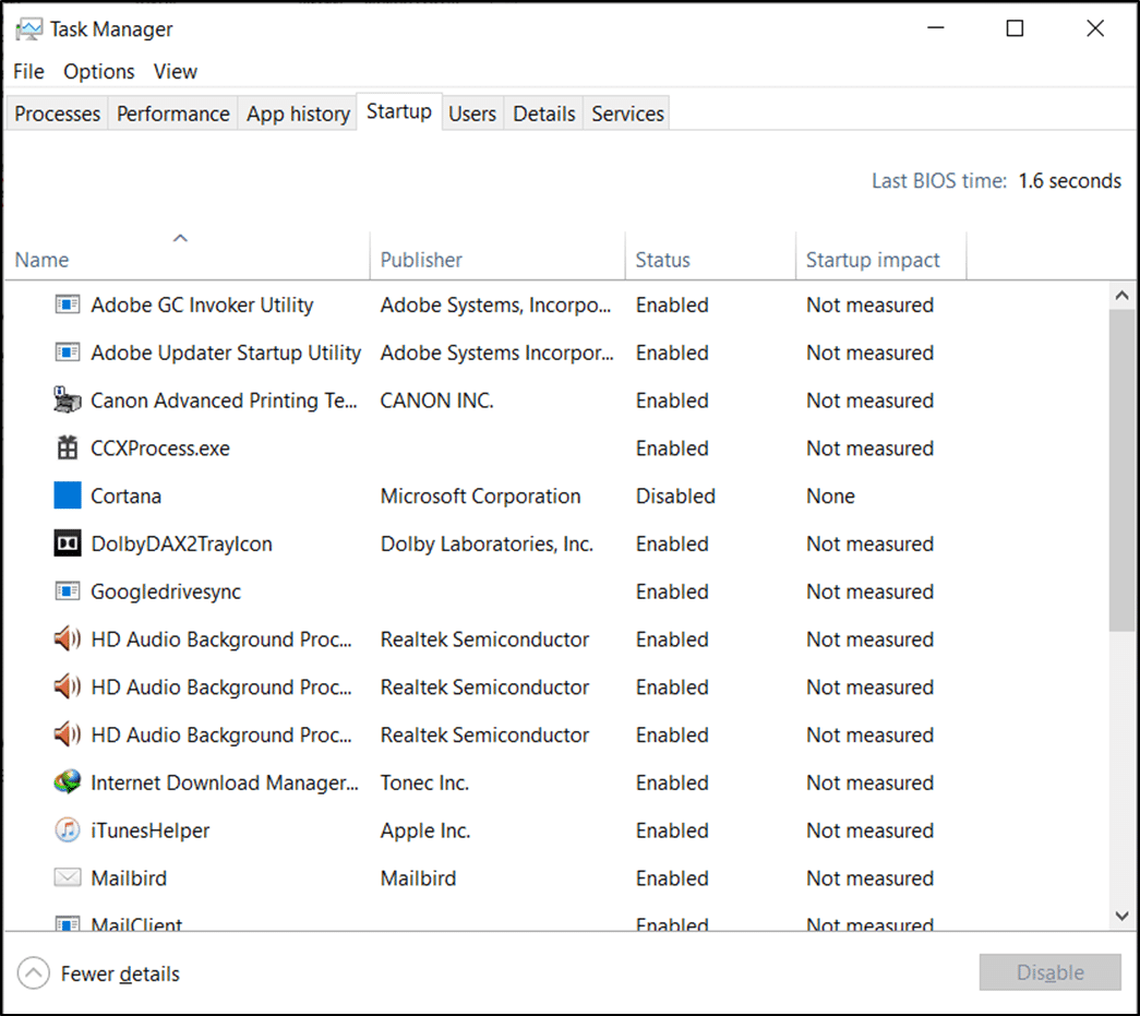 A continuación, seleccione las tareas de inicio que no son necesarias y haga clic en Deshabilitar que se muestra en la esquina inferior derecha.  Esconder todos los servicios de Microsoft