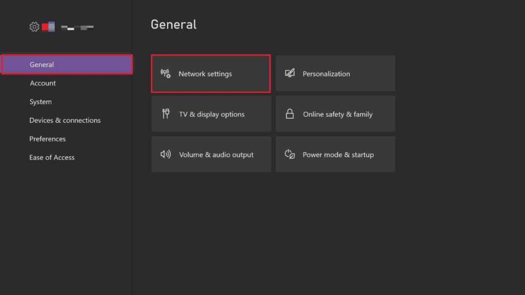 Seleccione Configuración de red. Solucionar el error de Xbox Live 8015190e