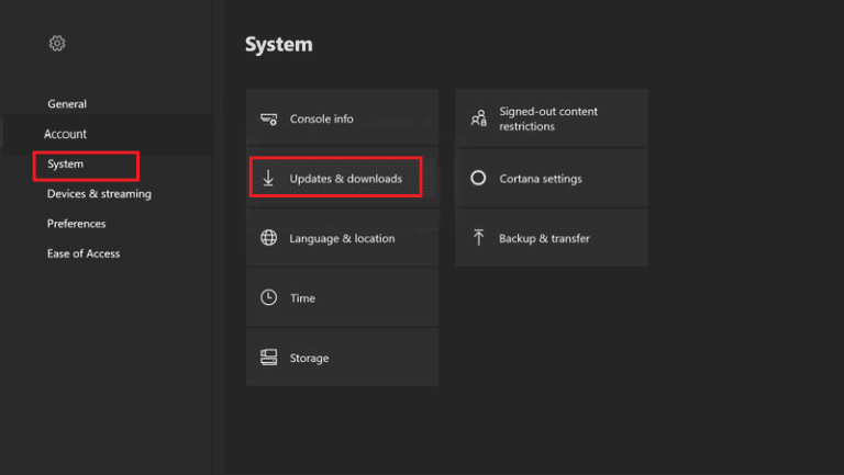 Abra Actualizaciones y descargas. Solucionar el error de Xbox Live 8015190e