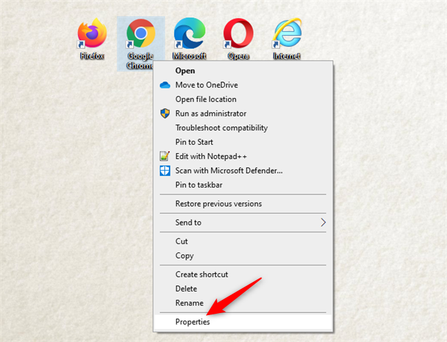 Abrir las propiedades de un acceso directo del navegador